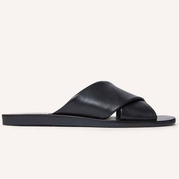 Everlane Day Crossover Sandal Black Leather Flat Slide Size 6.5 New Comfortable - Picture 3 of 7